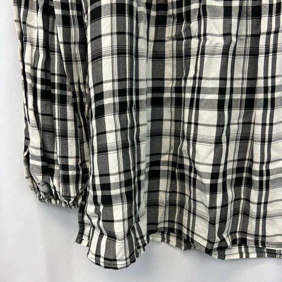 Loft Womens Babydoll Top Black Ivory Plaid Long Sleeve Puff Pleated Button S - Picture 9 of 11